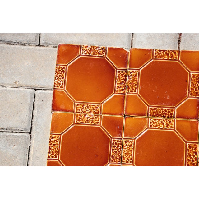 1910s 1910s Portuguese Art Deco Glazed Tiles Set of 30 Large Amber Brown Geometric Antique For Sale - Image 5 of 18