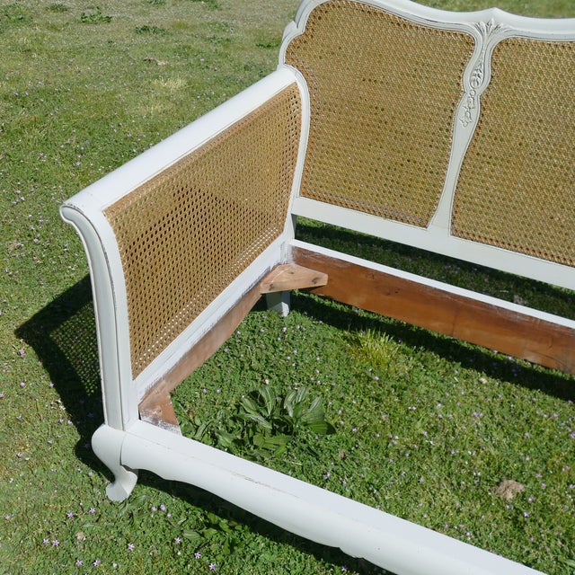 Mid 20th Century French Provincial Style Painted Cane Settee Sofa For Sale - Image 10 of 17