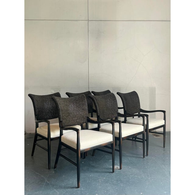 Wood Vintage Boho Palecek “Catalina Cane” Arm Chairs - Set of 6 For Sale - Image 7 of 9