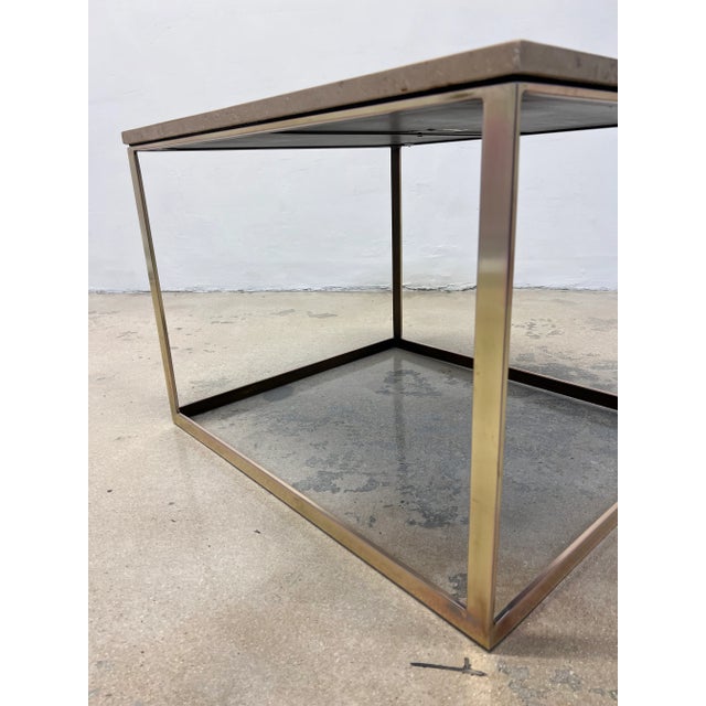 Metal Mitchell Gold + Bob Williams Travertine and Brass / Bronze Side Table For Sale - Image 7 of 12