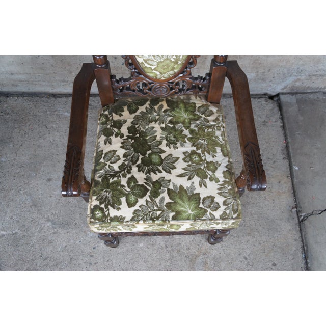 Set of 8 Vintage 20th Century Charles II Carolean Style Carved Oak Dining Room Chairs For Sale - Image 4 of 13