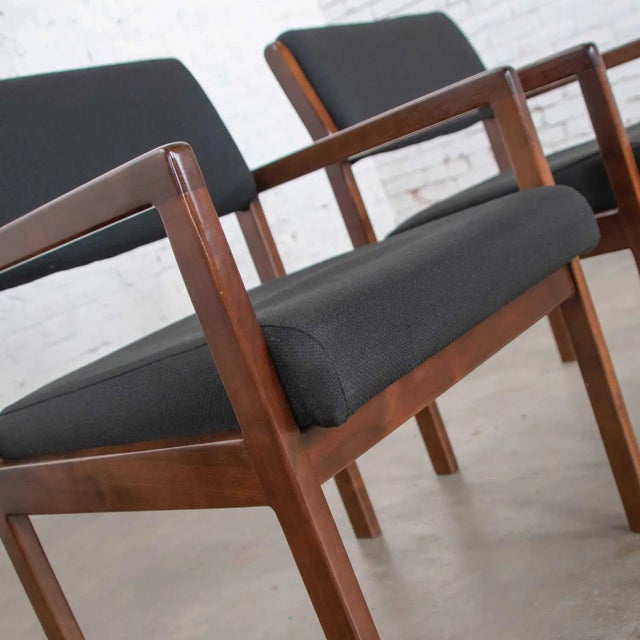 Vintage Modern Armchairs Black & Walnut Tone Wood by Haworth - A Pair For Sale - Image 9 of 13