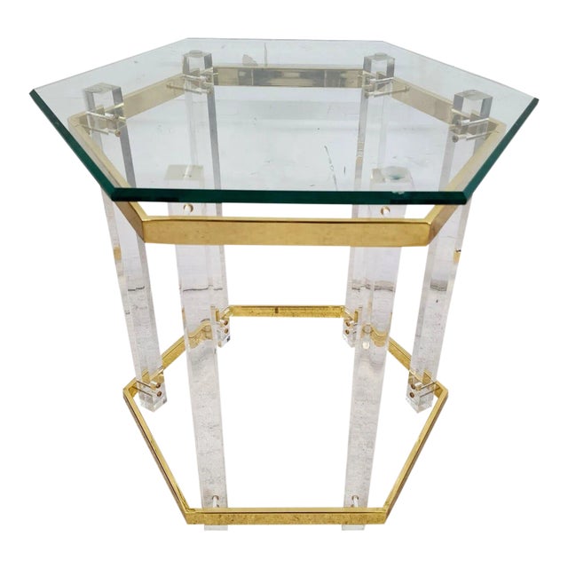Lucite Side Table 24 Karat Gold Plated Charles Hollis Jones Style For Sale