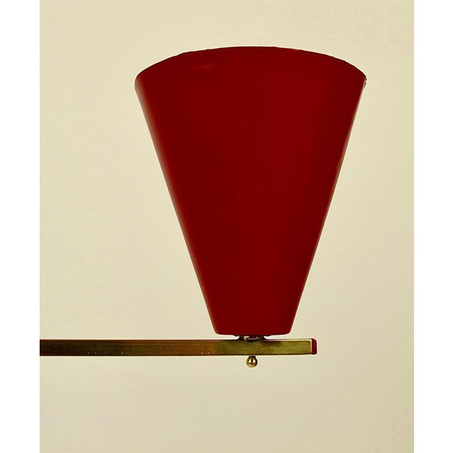 1960s Pendant Lamp with Two Shades in Red and Brass, Czechoslovakia, 1960s For Sale - Image 5 of 12