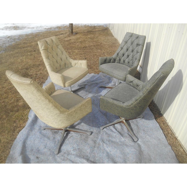 Vintage 1960-70's MCM Tufted Swivel Dining Chairs- Set of Four For Sale - Image 9 of 9