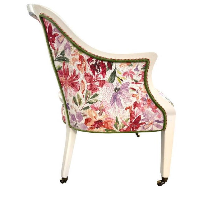 Mid 20th Century Vintage White Frame Armchair With Floral Upholstery For Sale - Image 5 of 9