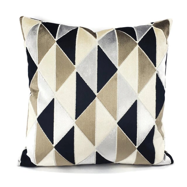 Black Tova in Blackstone Geometric Velvet Pillow Cover For Sale - Image 8 of 8