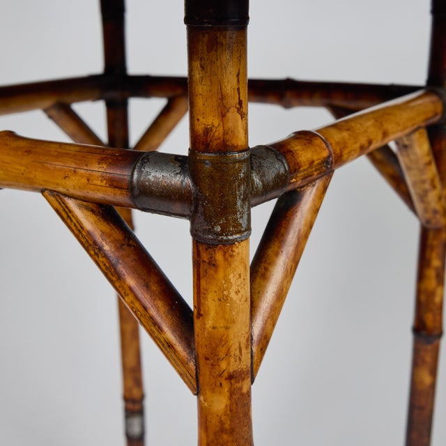 Wood Antique Chinoiserie Tortoiseshell Bamboo + Grass Cloth Side Table For Sale - Image 7 of 13