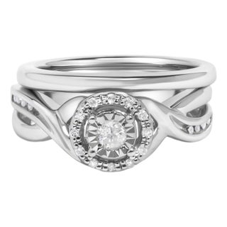 .925 Sterling Silver 1/7 Cttw Diamond Halo Bypass Engagement Ring and Wedding Band Set (I-J Color, I3 Clarity) - Size 10 For Sale