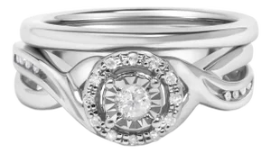 .925 Sterling Silver 1/7 Cttw Diamond Halo Bypass Engagement Ring and Wedding Band Set (I-J Color, I3 Clarity) - Size 10
