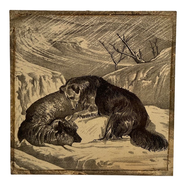 1870s Edwin Landseer Stoke on Trent Fireplace Tile For Sale