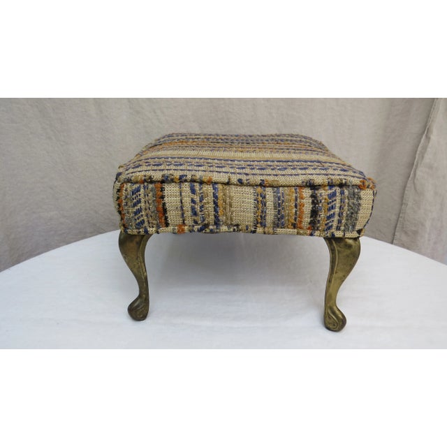 Vintage Footstool Striped Textured Fabric with Cabriole Aged Brass colored metal legs. Sturdy and strong. I originally...
