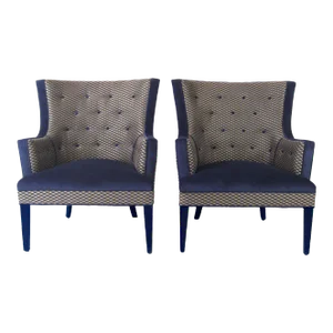 Mid-Century Geometric Tufted Club Chairs - a Pair