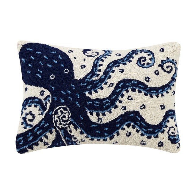 Contemporary Navy Octupus Hook Pillow, 12" x 18" For Sale - Image 3 of 3