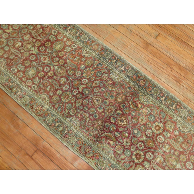 Burgundy Early 20th Century Zabihi Collection Narrow Persian Kashan Runner For Sale - Image 8 of 18