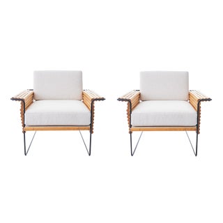 Wrought Iron and Bamboo Ski Club Chairs by Shirley Ritts - a Pair For Sale