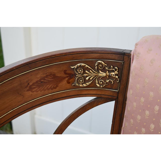 Antique French Regency Style Mahogany Salon Settee W/Brass Ormolu For Sale - Image 4 of 13