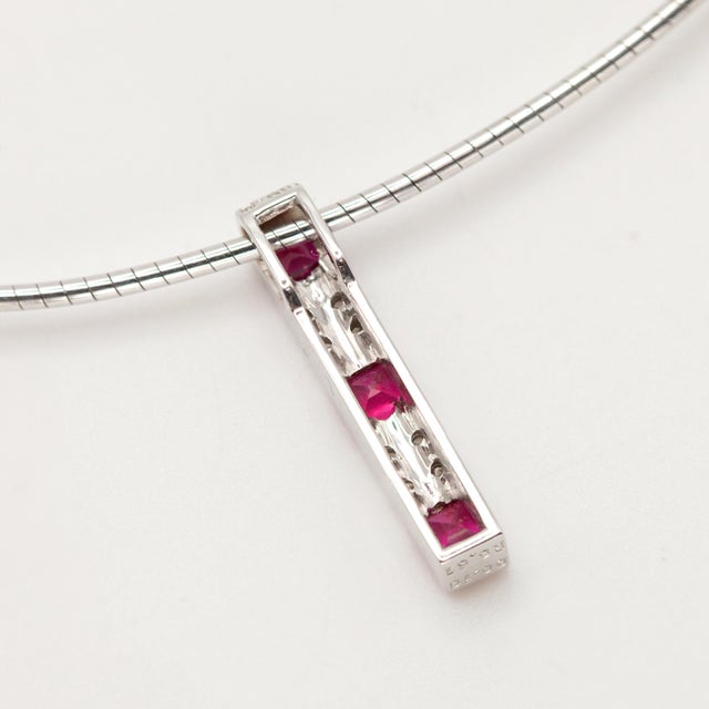 Modern 1990s Mikimoto Ruby and Diamond 18k White Gold Pendant Necklace For Sale - Image 3 of 12
