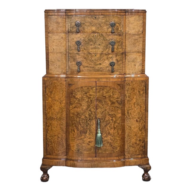 Burr Walnut Linen Press For Sale