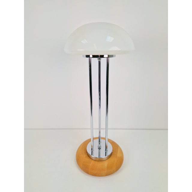 Vintage Mushroom Opaline Glass and Chrome Table Lamp, 1970s For Sale - Image 4 of 11