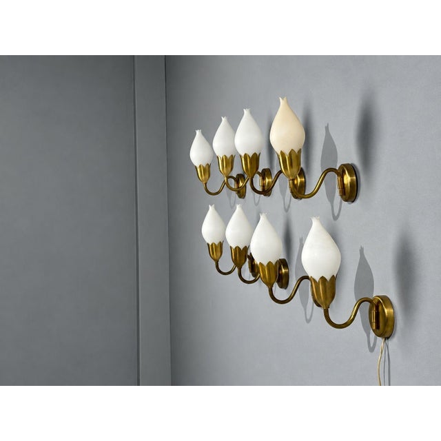 1950s Fog & Mørup, Eight Wall Lights, Brass, Glass, Denmark, 1950s For Sale - Image 5 of 15