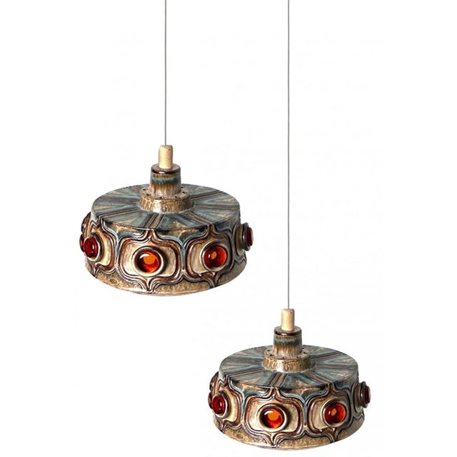 Brown and Blue Ceramic Pendant Light, Denmark, 1970s For Sale - Image 13 of 16