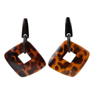 Monies Tortoise Resin Carved Clip Earrings For Sale
