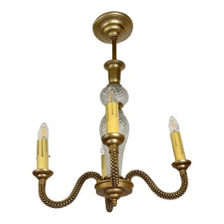 Antique French Art Deco Cut Glass & Brass Chandelier For Sale