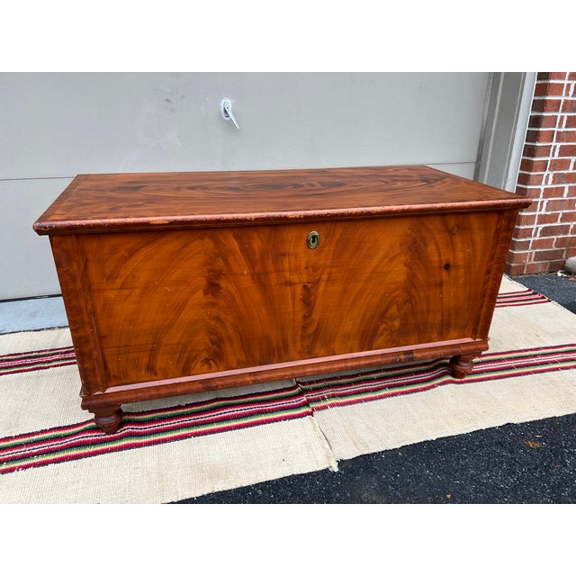 American Antique Orange Flame Grain Paint Decorated Blanket Chest, Pennsylvania, Circa 1840’s For Sale - Image 3 of 18