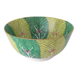Large Chinese Export Boc Choy & Butterfly Bowl For Sale