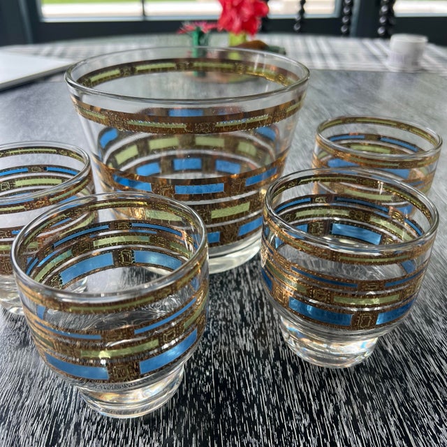 1960s 1960s Mid-Century Modern Culver Empress Footed Whiskey Rocks Glasses & Ice Bucket - Set of 5 For Sale - Image 5 of 11