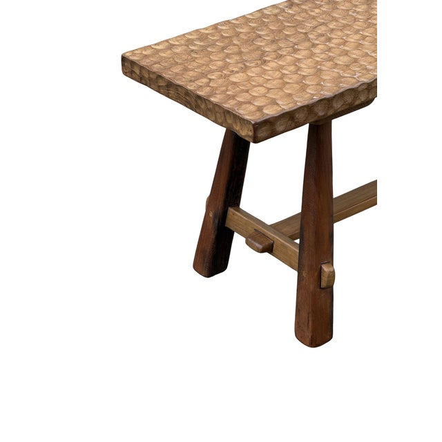 Sculptural Teak Wood Bench Carved Detailing, Modern Organic For Sale - Image 6 of 9