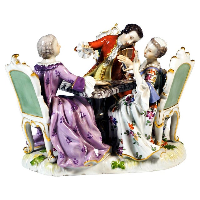 Porcelain Genre Group of Card Players attributed to J.J. Kaendler for Meissen, Germany, 1880s For Sale - Image 9 of 9