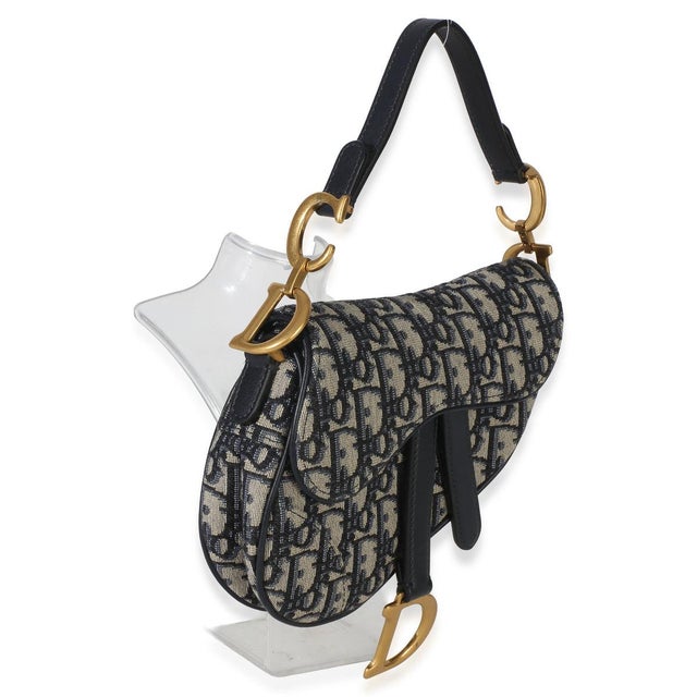 Contemporary Navy Oblique Canvas Mini Saddle Bag For Sale - Image 3 of 8