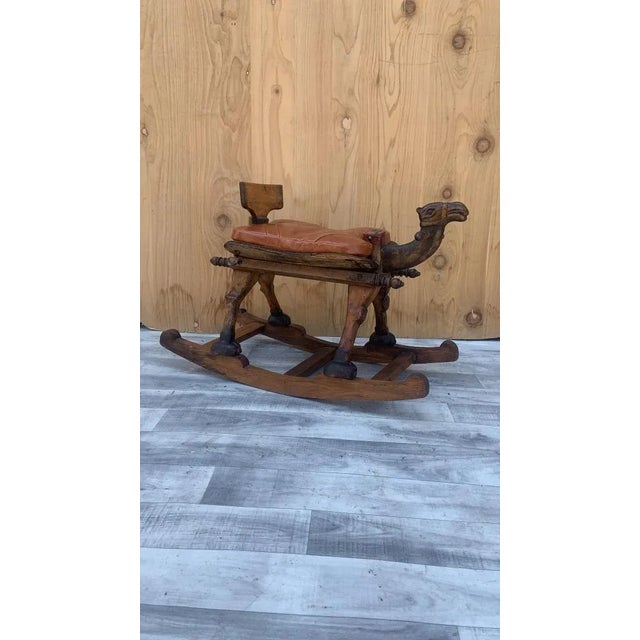 1930s Hand Carved Turkish Wood Camel Rocker With Leather Cushion Seat ...