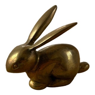 Vintage Brass Rabbit Paper Weight Home Decor by Interpur Made in Korea MCM 3”h For Sale