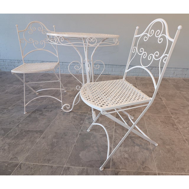 Mid 20th Century Vintage Mid-Century Wrought Iron Bistro Set, 3 Pieces For Sale - Image 5 of 11