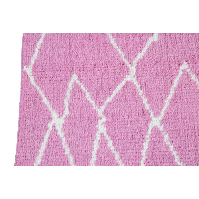 Contemporary Moroccan Style Handmade Pink Tribal Wool Runner For Sale - Image 9 of 11
