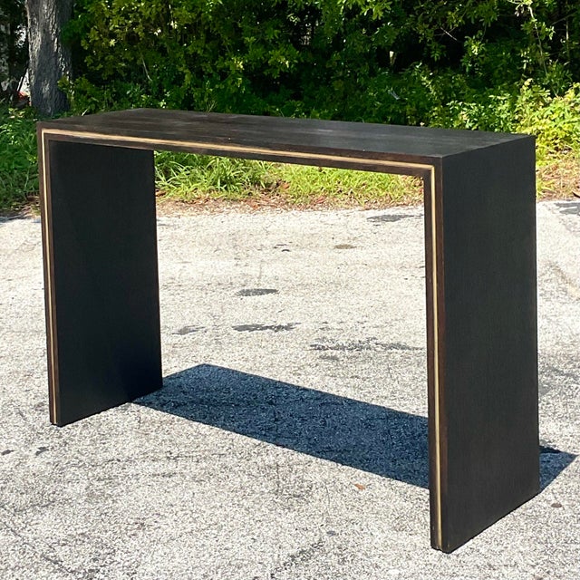 Contemporary Mid 20th Century Vintage Contemporary Custom Brass Inlay Console Table For Sale - Image 3 of 5