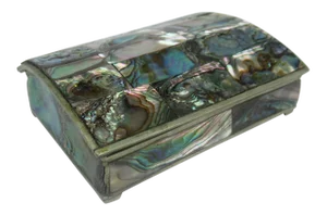 Vintage Mid-Century Modern Alpaca Forged Mexican Taxco Silver & Abalone Lidded Keepsake Box.