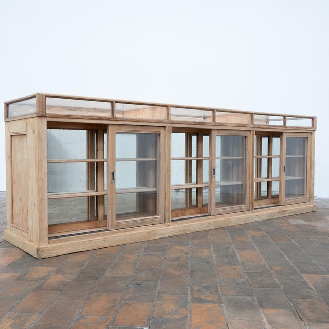 Early 20th Century Glass-Fronted Fir Wood Shop Counter, 1910 For Sale - Image 11 of 17