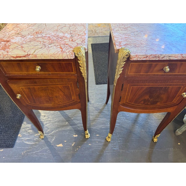 19th Century 19th Century French Burled Walnut Marble Top Side Tables For Sale - Image 5 of 8