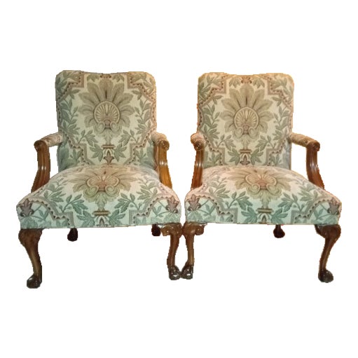 Pair of 1870 Chippendale Needlepoint Tapestry Chairs For Sale