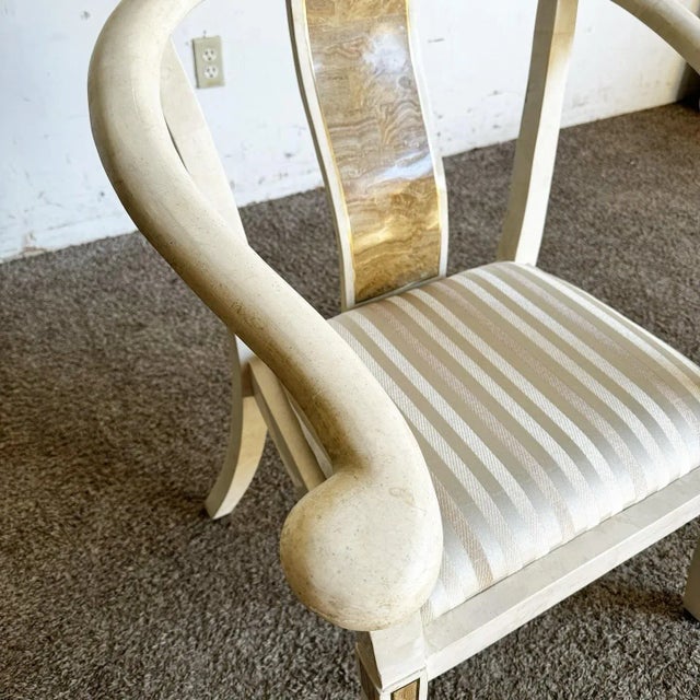 Ming Style Tessellated Stone Arm Chair With Brass Inlay - Maitland Smith Style For Sale - Image 12 of 12
