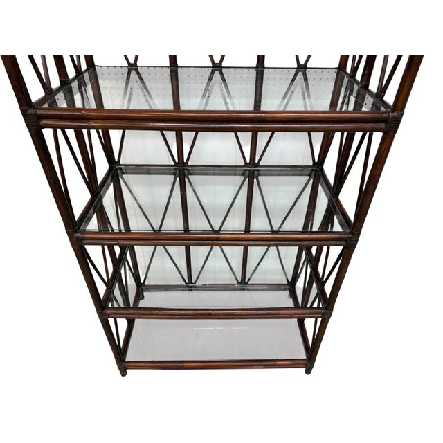 1970s Vintage Dark Walnut Bamboo Etagere For Sale - Image 5 of 8