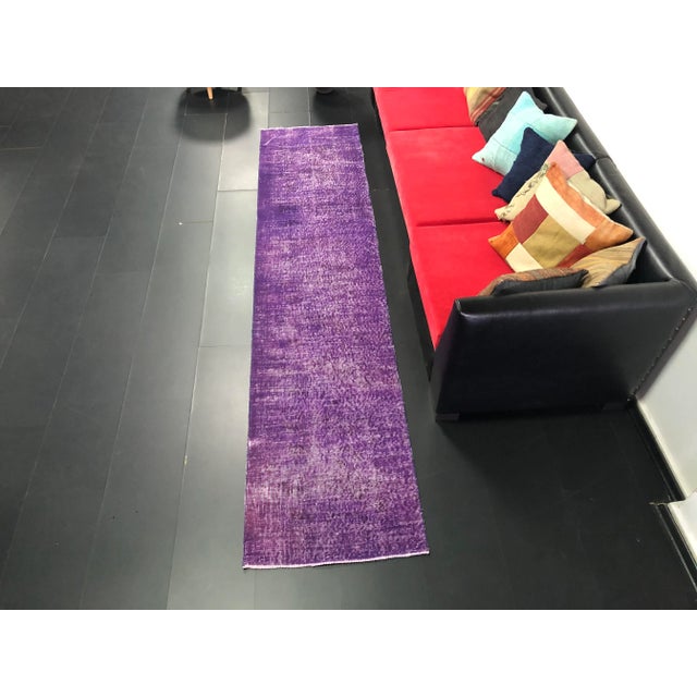 Vintage Hand Knotted Purple Runner Rug For Sale - Image 11 of 11