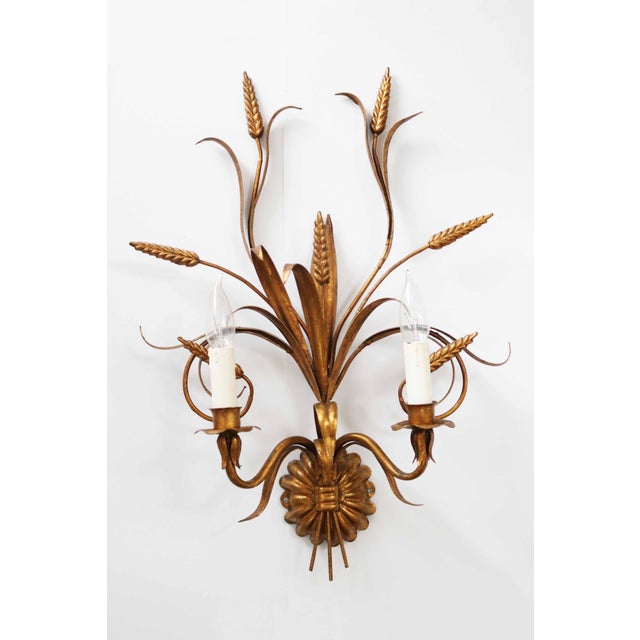 Large Florentine Regency Wall Lamp with Ears of Wheat by Hans Kögl, 1970s For Sale - Image 9 of 9