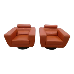 Contemporary Italian Leather Lounge Chairs with Chrome Bases - a Pair