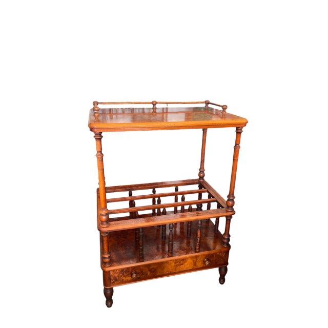 Vintage Burl Wood Canterbury and Etageres Side Table For Sale In West Palm - Image 6 of 12