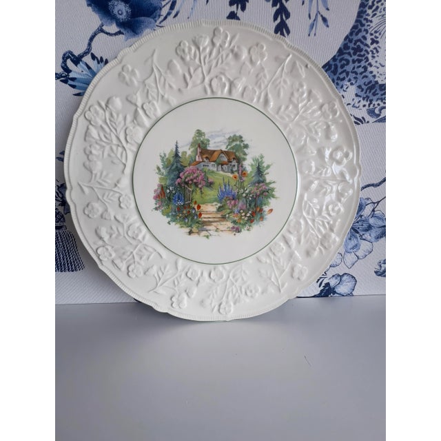 Victorian 1950s Embossed Cottage Scene Cake Plate, Made in Czechoslovakia For Sale - Image 3 of 5